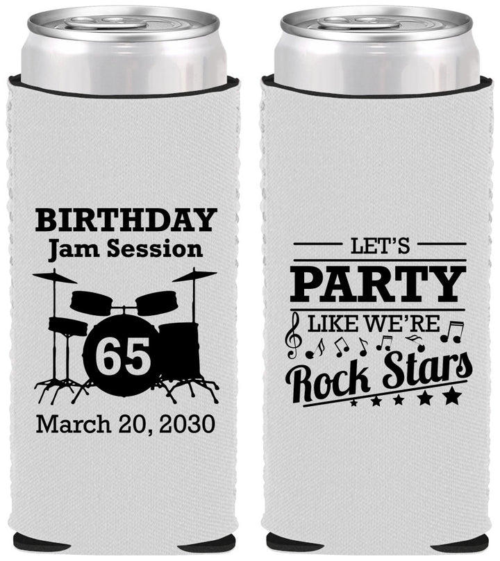 Custom Birthday Neoprene Slim Can Coolers - 65th Rock Star | 20175