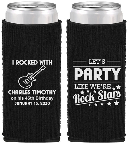 Custom Birthday Neoprene Slim Can Coolers - 45th Rock Star | 20176