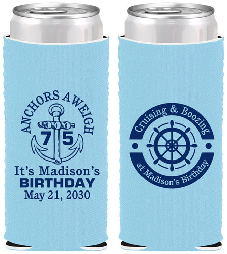 Custom Birthday Neoprene Slim Can Coolers - 75th Nautical | 20178