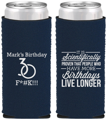 Custom Birthday Neoprene Slim Can Coolers - 30th | 20181