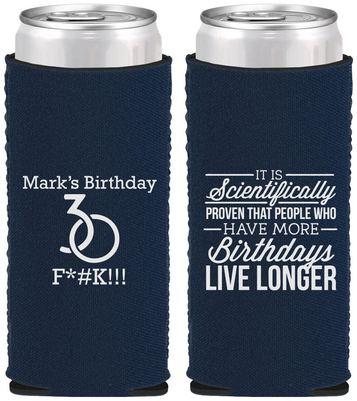 Custom Birthday Neoprene Slim Can Coolers - 30th | 20181