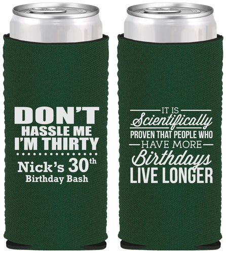 Custom Birthday Neoprene Slim Can Coolers - 30th | 20182