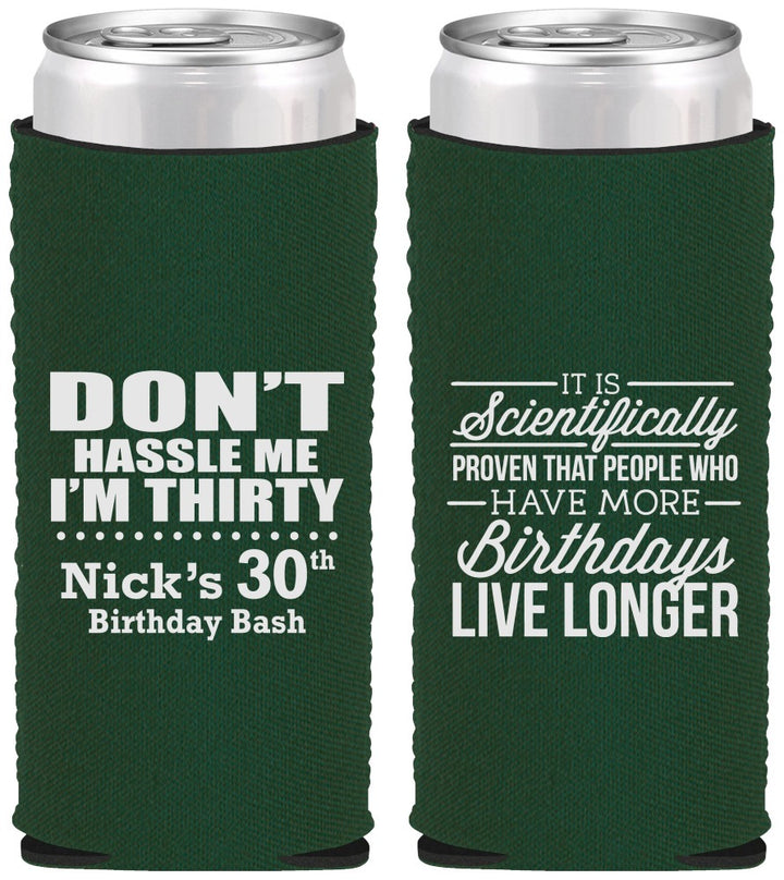 Custom Birthday Neoprene Slim Can Coolers - 30th | 20182