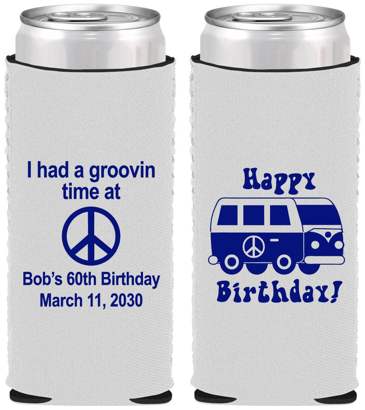 Custom Birthday Neoprene Slim Can Coolers - 60th | 20186