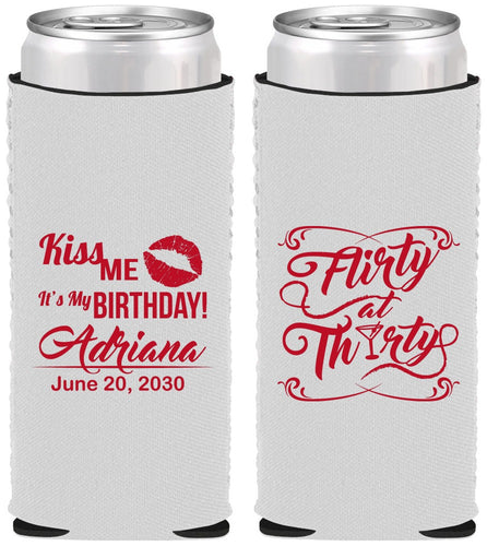 Custom Birthday Neoprene Slim Can Coolers - 30th Flirty At Thirty | 20190