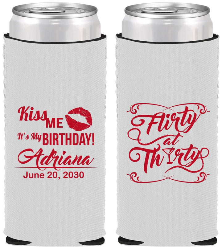 Custom Birthday Neoprene Slim Can Coolers - 30th Flirty At Thirty | 20190
