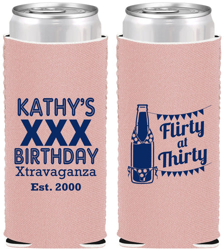 Custom Birthday Neoprene Slim Can Coolers - 30th Flirty At Thirty | 20191