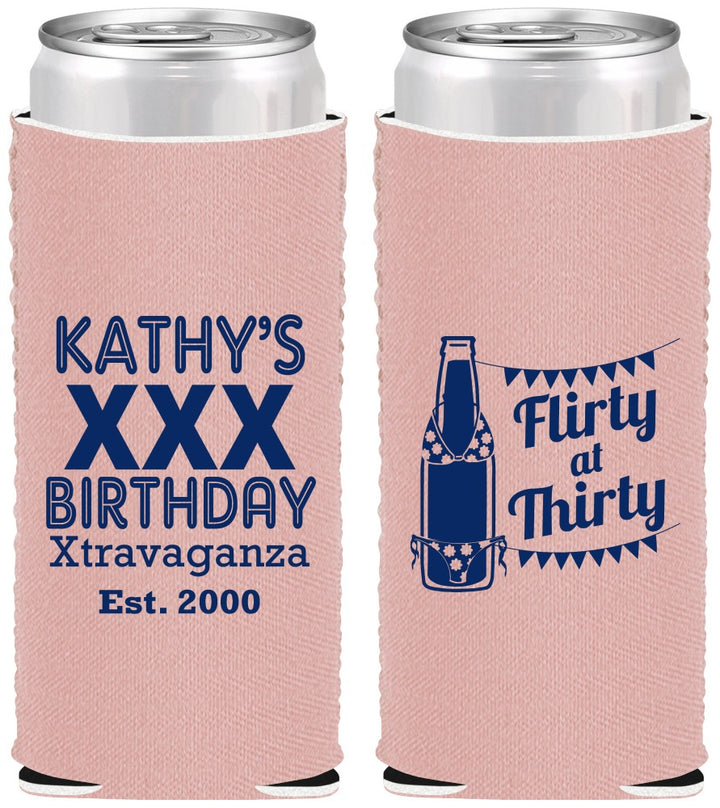 Custom Birthday Neoprene Slim Can Coolers - 30th Flirty At Thirty | 20191