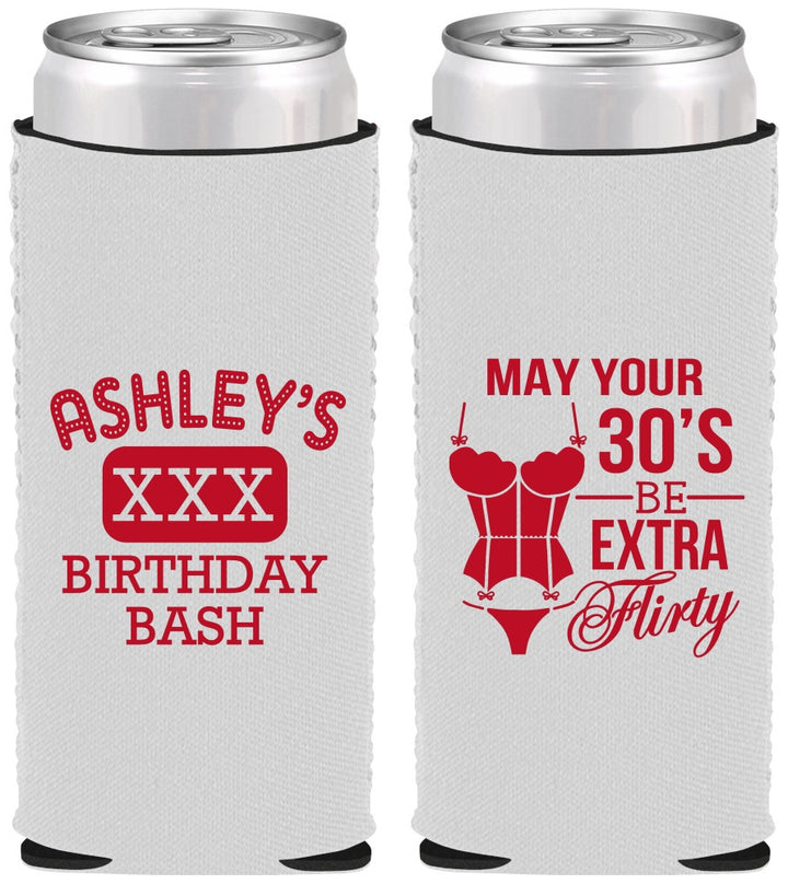 Custom Birthday Neoprene Slim Can Coolers - 30th Flirty At Thirty | 20192