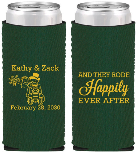 Custom Wedding Neoprene Slim Can Coolers - Happily Ever After Tractor | 202