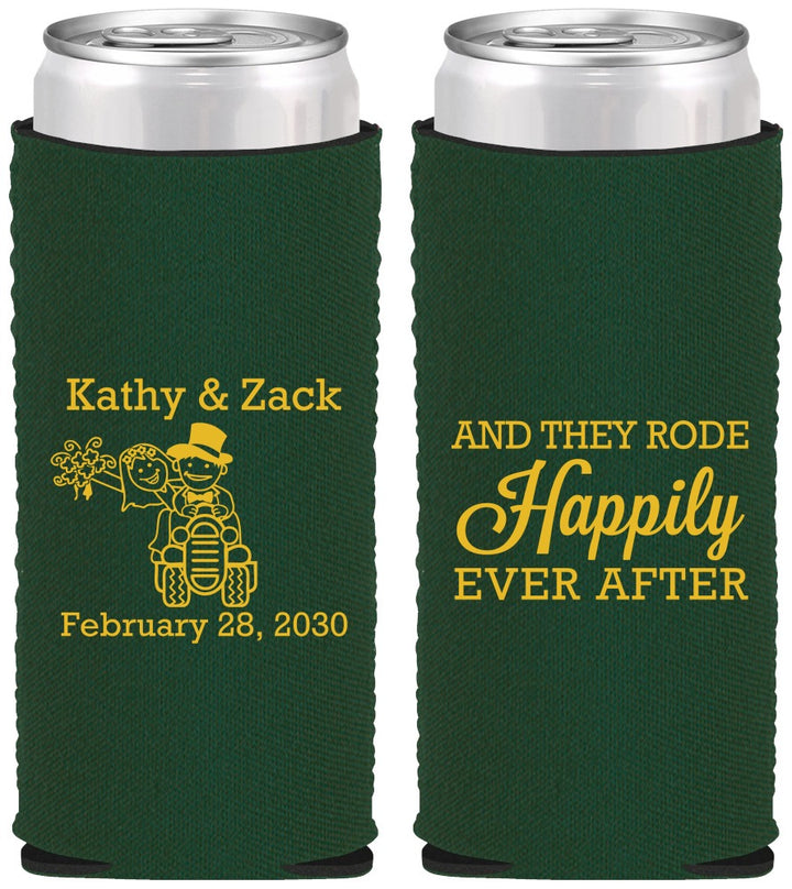 Custom Wedding Neoprene Slim Can Coolers - Happily Ever After Tractor | 202