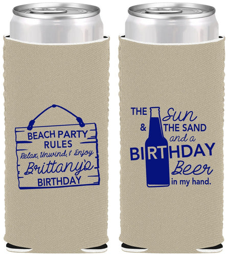 Custom Birthday Neoprene Slim Can Coolers - Beach | 20200