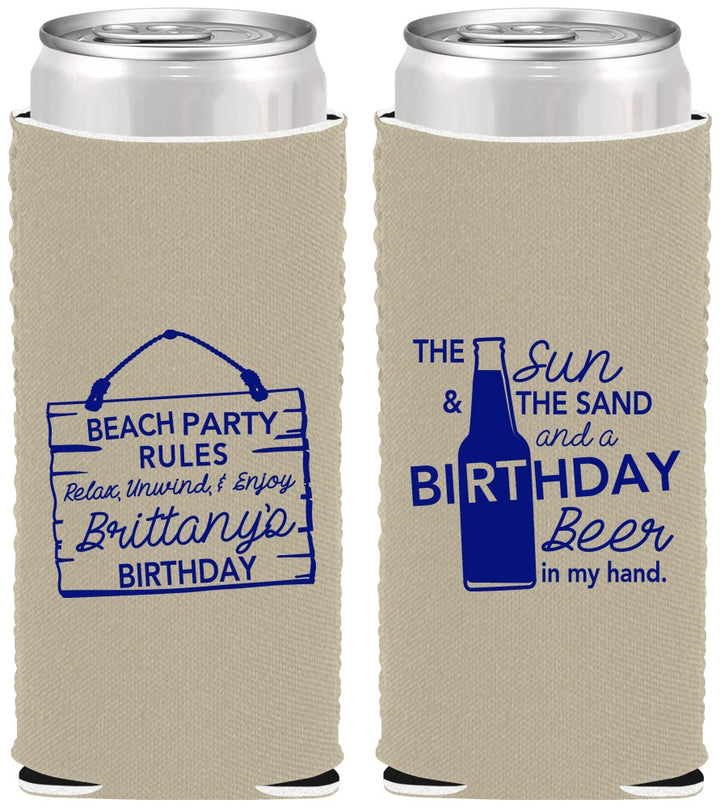 Custom Birthday Neoprene Slim Can Coolers - Beach | 20200