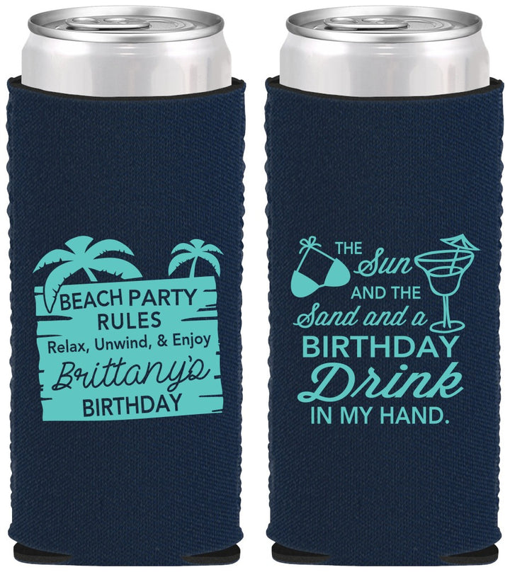 Custom Birthday Neoprene Slim Can Coolers - Beach | 20201