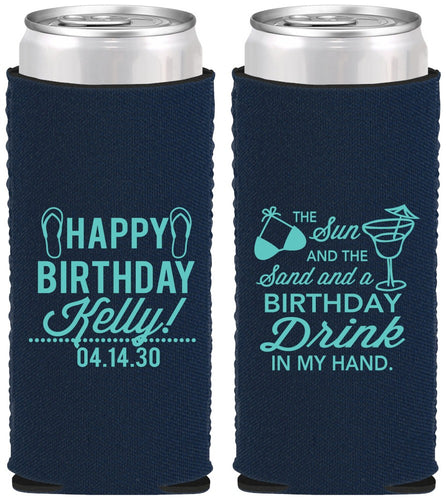 Custom Birthday Neoprene Slim Can Coolers - Sun Sand Drink Hand | 20202