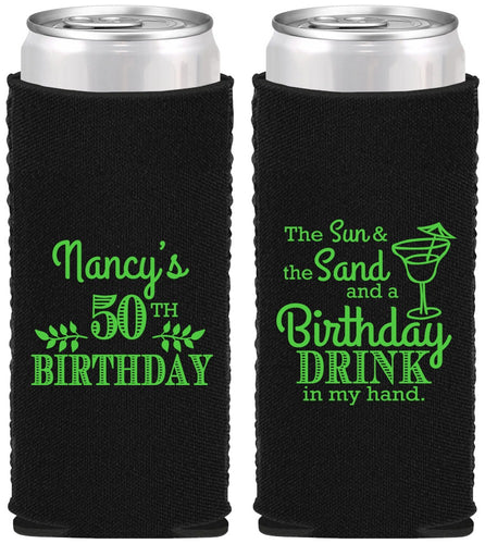 Custom Birthday Neoprene Slim Can Coolers - 50th | 20203