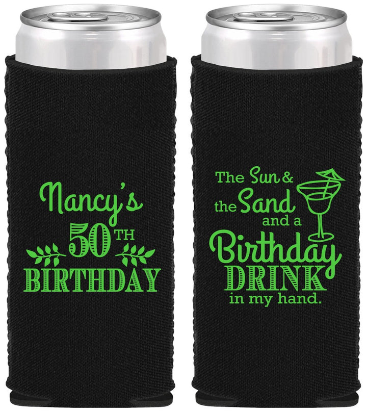 Custom Birthday Neoprene Slim Can Coolers - 50th | 20203