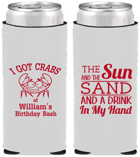Custom Birthday Neoprene Slim Can Coolers - Sun Sand Drink Hand | 20205