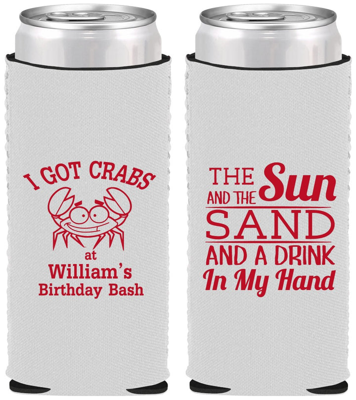 Custom Birthday Neoprene Slim Can Coolers - Sun Sand Drink Hand | 20205