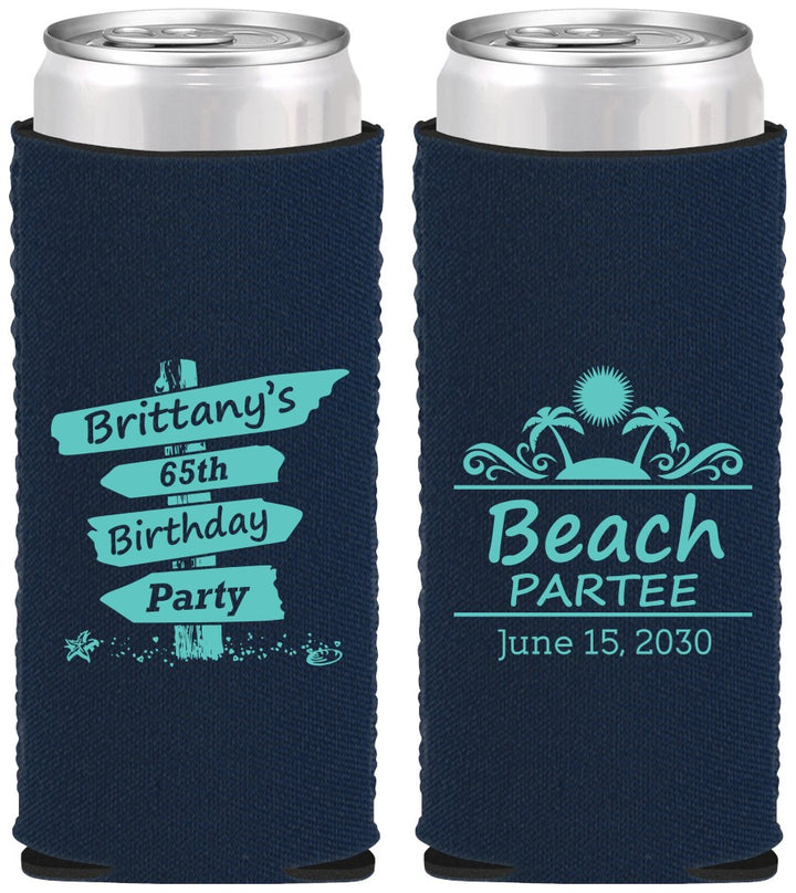 Custom Birthday Neoprene Slim Can Coolers - 65th Beach | 20210