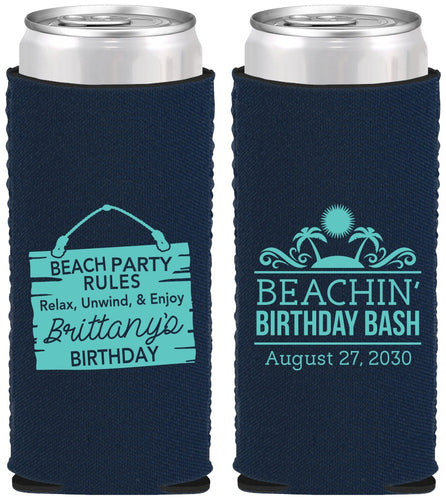 Custom Birthday Neoprene Slim Can Coolers - Beach | 20211