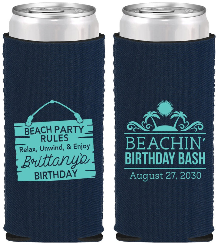Custom Birthday Neoprene Slim Can Coolers - Beach | 20211