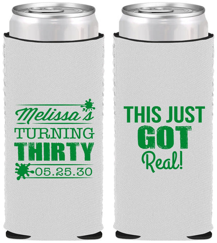 Custom Birthday Neoprene Slim Can Coolers - 30th | 20213
