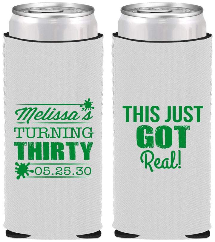 Custom Birthday Neoprene Slim Can Coolers - 30th | 20213