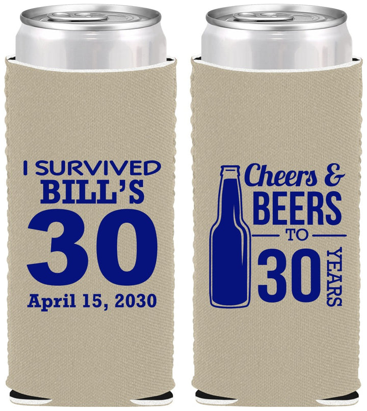 Custom Birthday Neoprene Slim Can Coolers - Cheers Beers To 30 Years | 20214