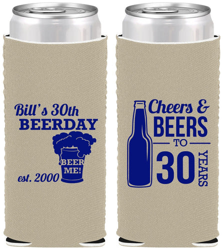 Custom Birthday Neoprene Slim Can Coolers - 30th | 20215