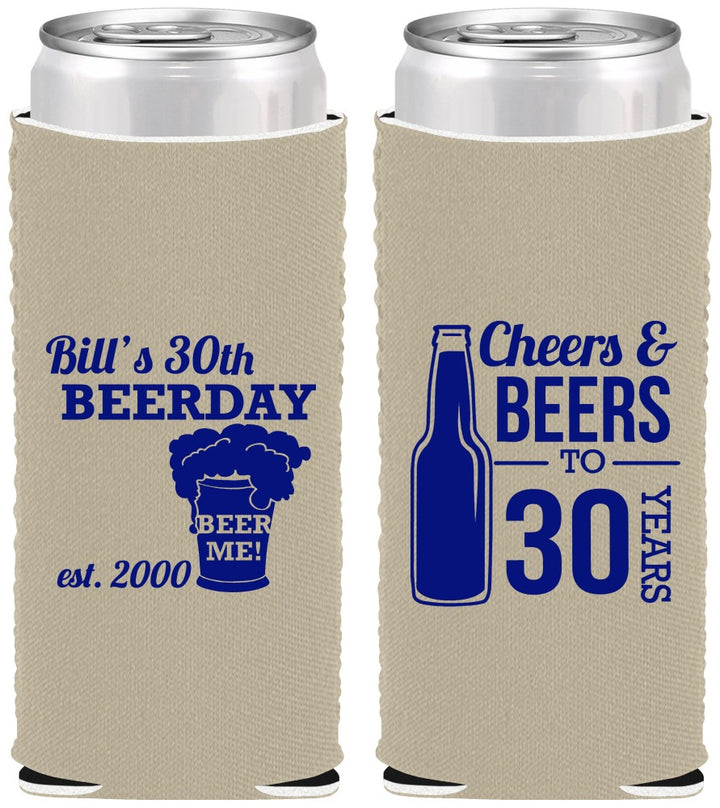 Custom Birthday Neoprene Slim Can Coolers - 30th | 20215