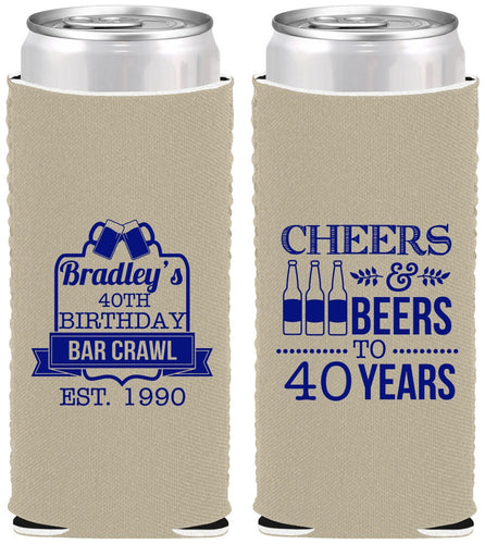 Custom Birthday Neoprene Slim Can Coolers - Cheers Beers To 40 Years | 20216