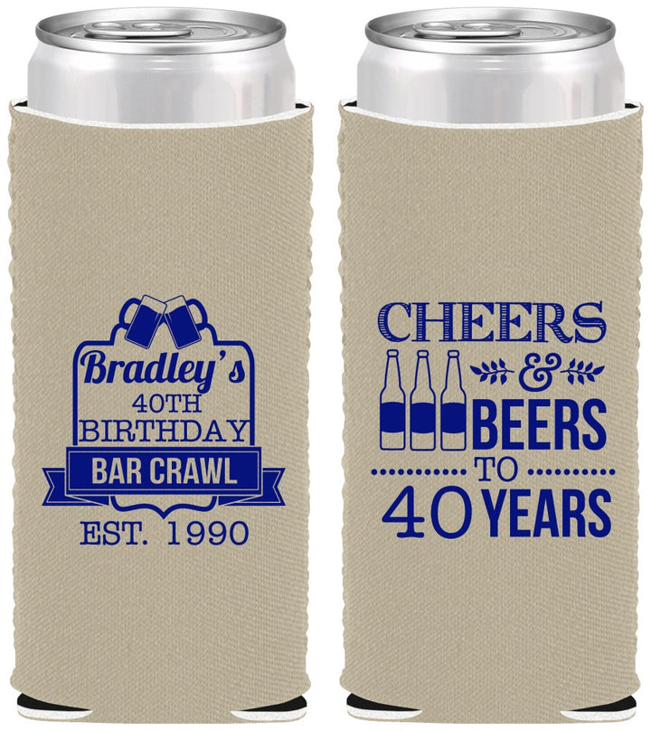 Custom Birthday Neoprene Slim Can Coolers - Cheers Beers To 40 Years | 20216