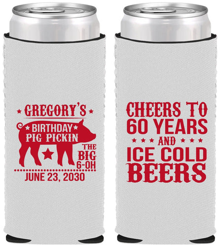 Custom Birthday Neoprene Slim Can Coolers - 60th Barbeque Bbq | 20217