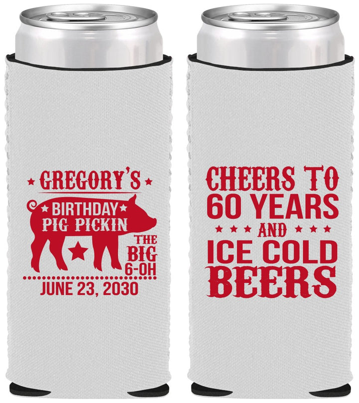 Custom Birthday Neoprene Slim Can Coolers - 60th Barbeque Bbq | 20217