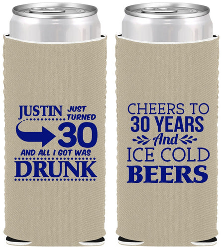 Custom Birthday Neoprene Slim Can Coolers - Cheers To 30 Years | 20219