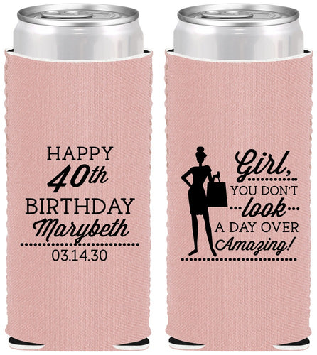 Custom Birthday Neoprene Slim Can Coolers - 40th | 20223