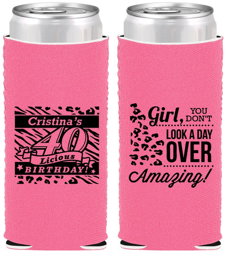 Custom Birthday Neoprene Slim Can Coolers - 40th | 20224