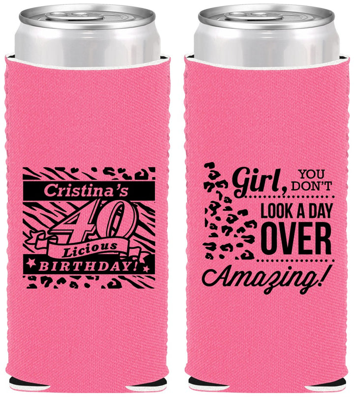 Custom Birthday Neoprene Slim Can Coolers - 40th | 20224