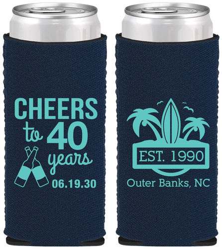 Custom Birthday Neoprene Slim Can Coolers - 40th Beach | 20226