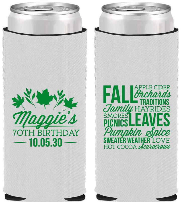 Custom Birthday Neoprene Slim Can Coolers - 70th Fall | 20228