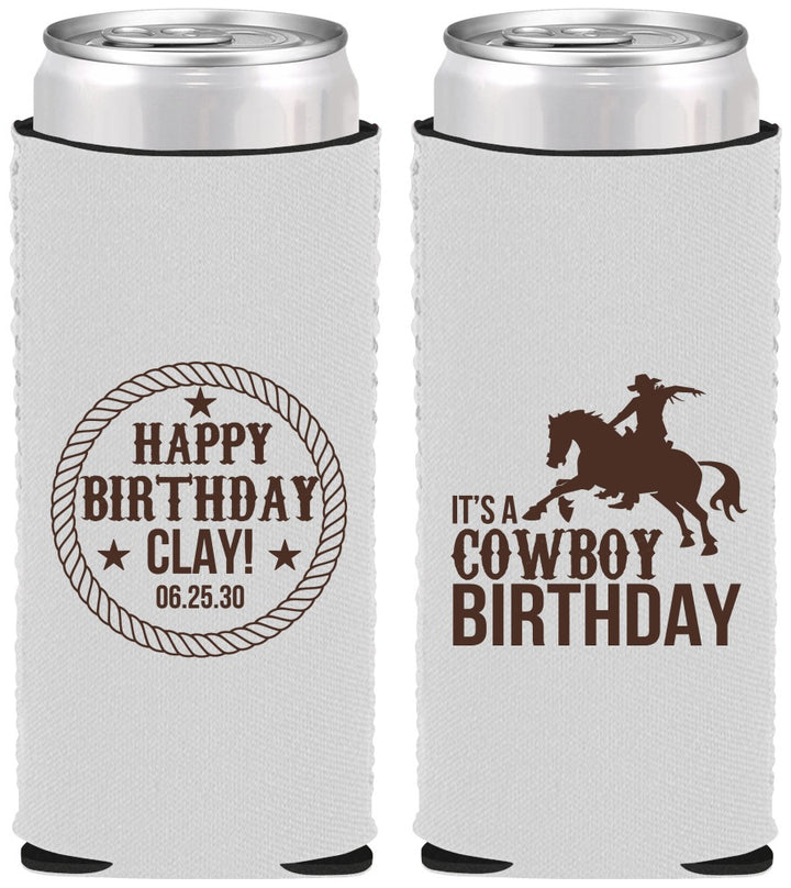 Custom Birthday Neoprene Slim Can Coolers - Cowboy | 20229