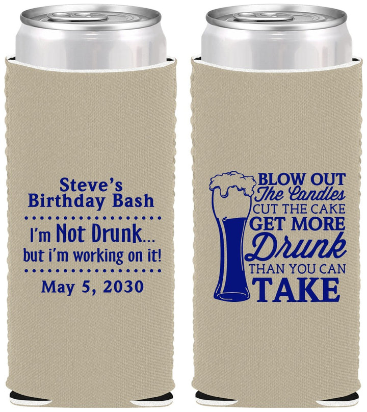 Custom Birthday Neoprene Slim Can Coolers - Beer Drunk | 20230