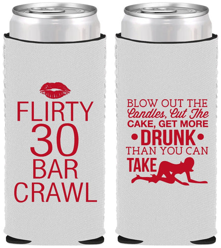 Custom Birthday Neoprene Slim Can Coolers - 30th Bar Crawl | 20233