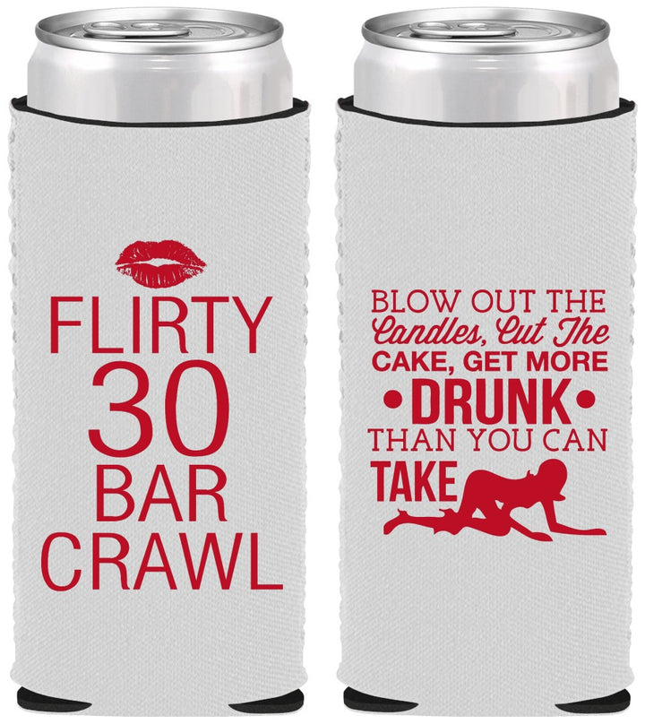 Custom Birthday Neoprene Slim Can Coolers - 30th Bar Crawl | 20233
