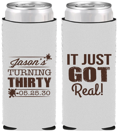 Custom Birthday Neoprene Slim Can Coolers - 30th | 20235