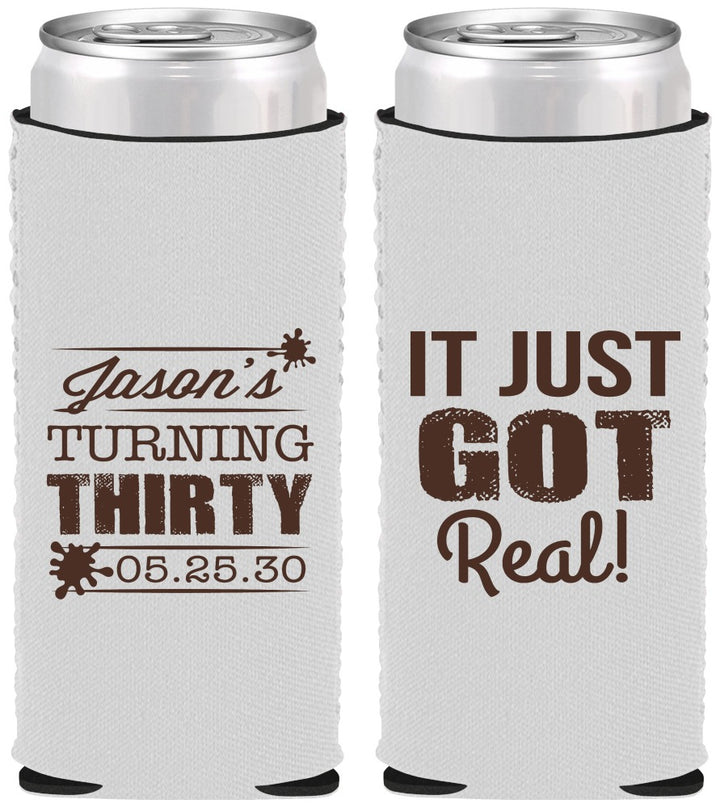 Custom Birthday Neoprene Slim Can Coolers - 30th | 20235
