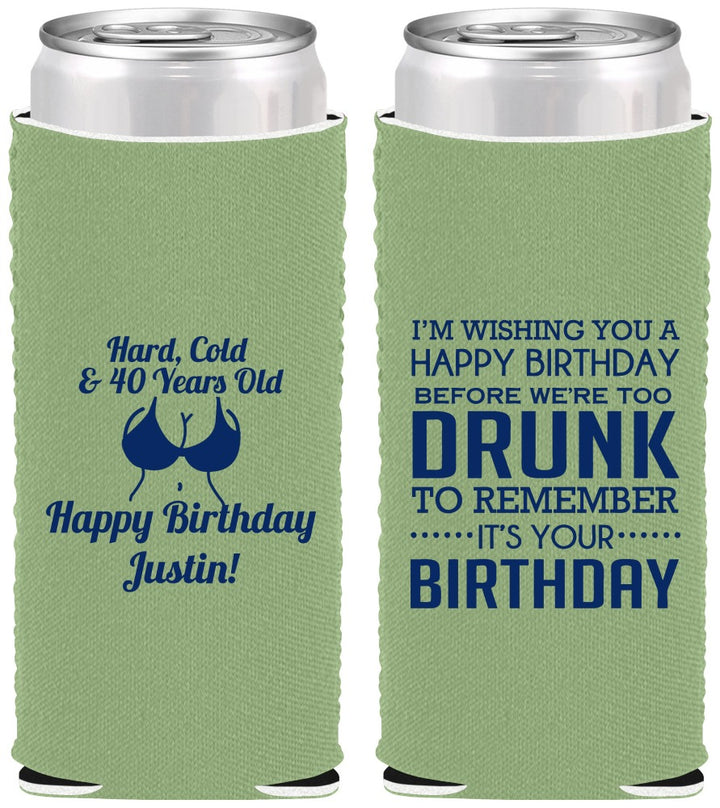 Custom Birthday Neoprene Slim Can Coolers - 40th | 20237