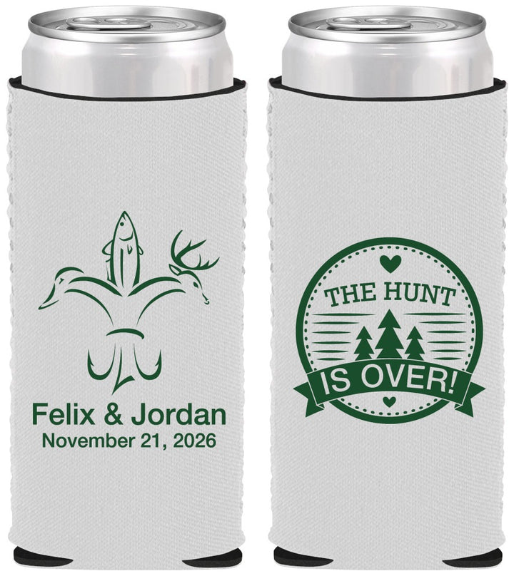 Custom Wedding Neoprene Slim Can Coolers - The Hunt Is Over | 203