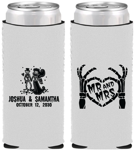 Custom Wedding Neoprene Slim Can Coolers - Mr And Mrs Skeleton | 204